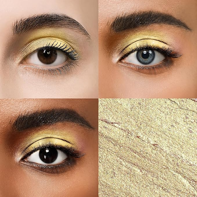 Color Mirror Cream Waterproof Hypoallergenic Eyeshadow Stick, long wear Metallic Glitter Matte Eye Shadow Pencil With Makeup Brush, Eye Brightener, 53 Gold Metallic