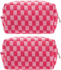Checkered Makeup Bag for Purse, Small Travel Cosmetic Pouch,Hotpink,2 Pack