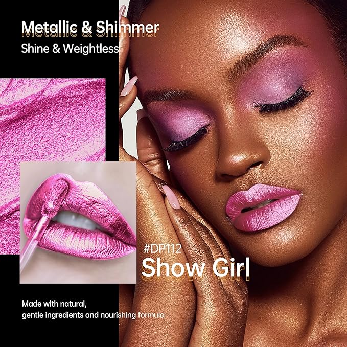 Hot Pink Lipsticks for Women Metallic Glitter Lipstick Long Lasting