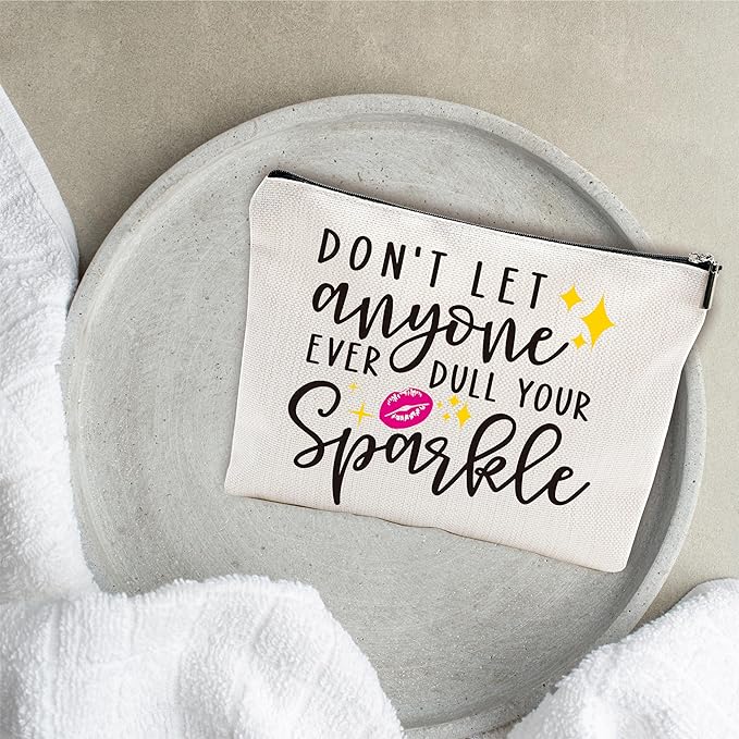 YKYENR Positive Makeup Bag - Don't Let Anyone Ever Dull Your Sparkle - Girl Power Cosmetic Bag, Quotes Toiletry Bag, Gift For Girls, Besties, Personal Care & Accessories - A30