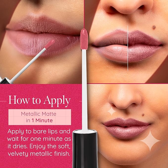 Aromi Pixie Dust Metallic Liquid Lipstick | Dusty Rose Shade