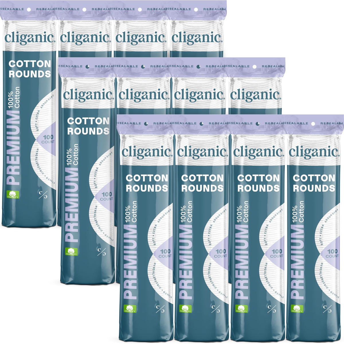 Cliganic Premium Cotton Rounds for Face, Makeup Remover Pads, 600 Count