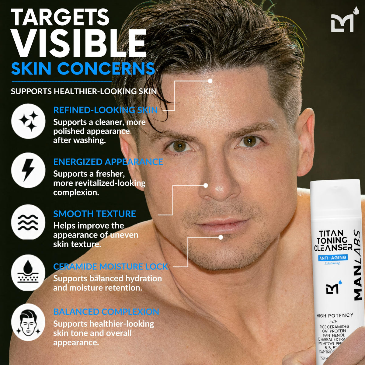 Man Labs Titan Mens Skin Care, Anti-Aging Face Wash for Men-Toning Cleanser