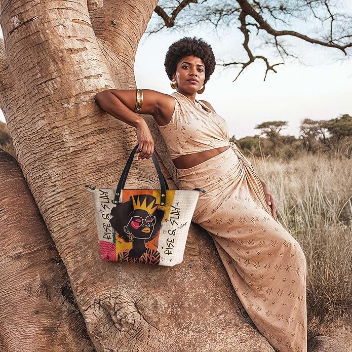 Afroyla African Black Women's Leather Tote Bag, Large Size, Premium Leather, Perfect Presents For Women (Aina Coconut White, Premium Vegan Leather)