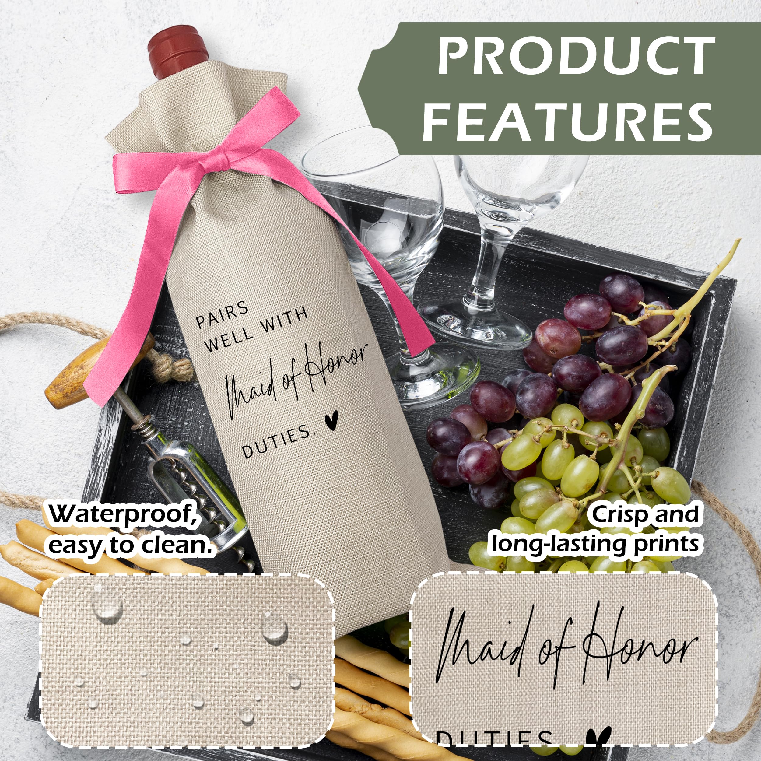 Cute Pink Bow Ribbon Engagement Gift Wine Bag - 1 PCS Bride to Be Gifts for Bridesmaids Bride and Groom Couples Her Him Will You Be My Bridesmaid for Getting Married Engagement Bridal Shower - A51