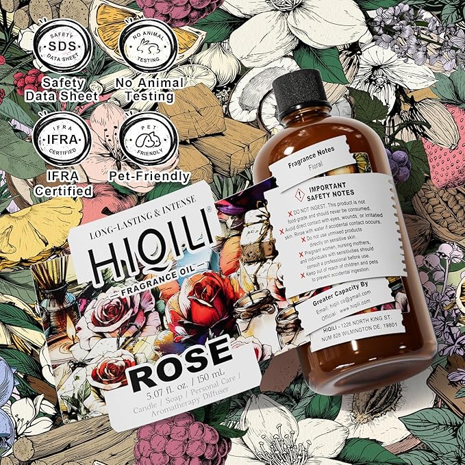 HIQILI Rose Fragrance Oil for Perfume Making, DIY Skin Product - 5.07 Fl Oz