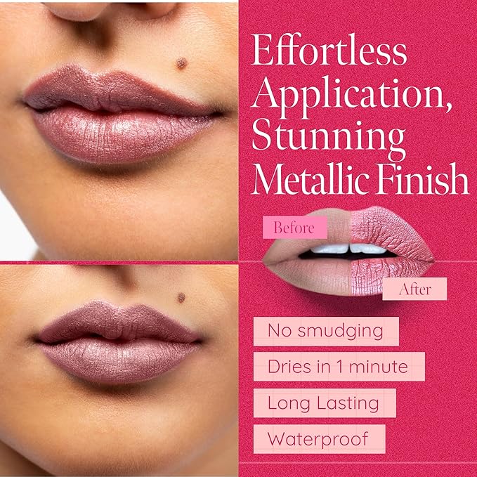 Aromi Pixie Dust Metallic Liquid Lipstick | Dusty Rose Shade