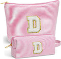 Fohufo Travel Essentials - Portable Travel Makeup Bag Set for Women, Portable Initial Travel Toiletry Bag, Makeup Pouch Organizer Cosmetic Bag Birthday Gifts for Women, Pink Letter D