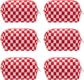 Checkered Makeup Bag for Purse, Small Travel Cosmetic Pouch,Red,6 Pack