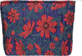Flat Makeup Bag for Women,Zipper Cosmetic Pouch for Purse,Brocade Navy Blue