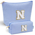 YOOLIFE Personalized Gifts for Women, Initial Makeup Bag with Makeup Pouch Cosmetics Organizer Bag Cute Makeup Bag Wedding Mothers Day Gifts Wedding Gifts for Sister Wife Friend Female Mom Blue N