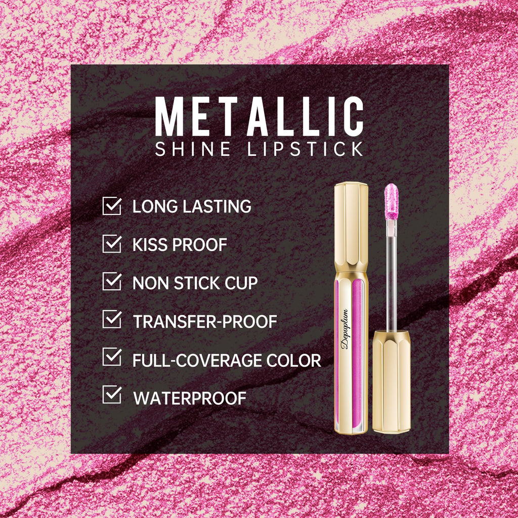 Depuplum Pink Lipsticks for Women Metallic Glitter Lipstick Long Lasting