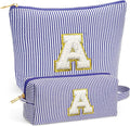 Fohufo Teacher Christmas Gifts for Women - Teacher Appreciation Gifts, 2025 Xmas Birthday Gift for Teachers, Initial Makeup Bag for Teachers, Blue Letter A