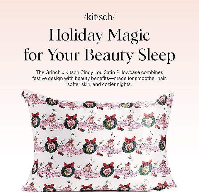The Grinch x Kitsch Satin Pillowcase W/Zipper - Size 19x26, Cindy Lou