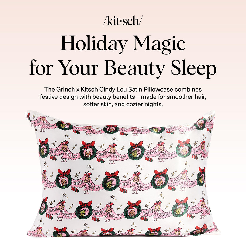 The Grinch x Kitsch Satin Pillowcase W/Zipper - Size 19x26, Cindy Lou