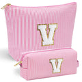 YOOLIFE Cute Gifts Travel Makeup Bag - Pink Makeup Bag Make Up Bags Travel Cosmetic Bags for Women Yoga Picnic Bags Cute Makeup Bag Personalized Best Friend Birthday Gifts for Women Her Monogram V