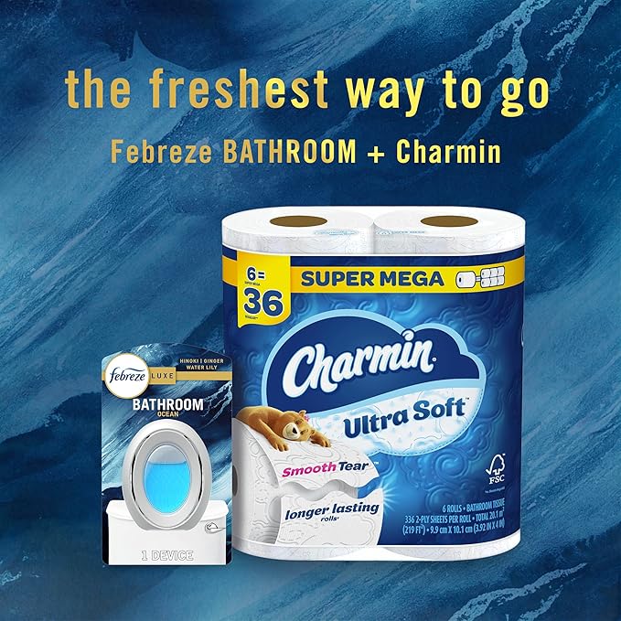 Febreze Bathroom Air Freshener Small Spaces Odor Fighter Ocean Scent 4ct