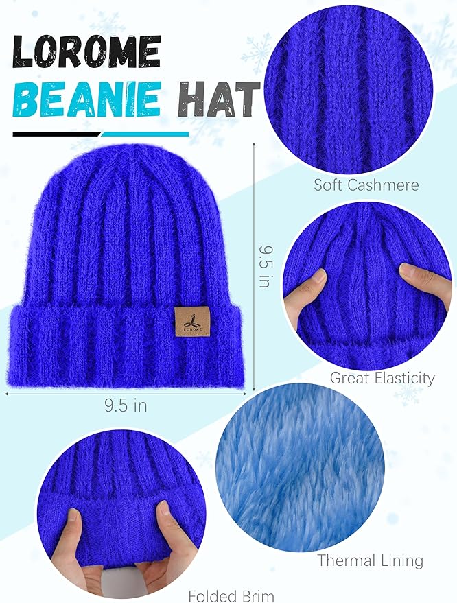 LOROME Winter Beanie Hat Gloves Scarf, Cashmere Hat Gloves Scarf Set Women