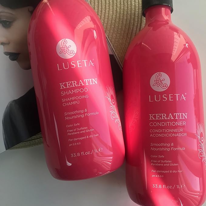 Lseta Keratin Shampoo and Conditioner Set 33.8oz*2 – Reduce Breakage & Frizz Control Set with Quinoa Protein & Sunflower Seed Oil – Strengthens Damaged, Color Treated, Dry Hair – Sulfate Free