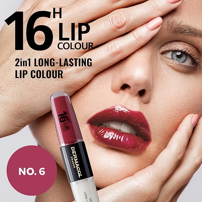 Dermacol 16-Hour Lip Color, Two-Phase Kissproof Lip Stain & Gloss, No.6