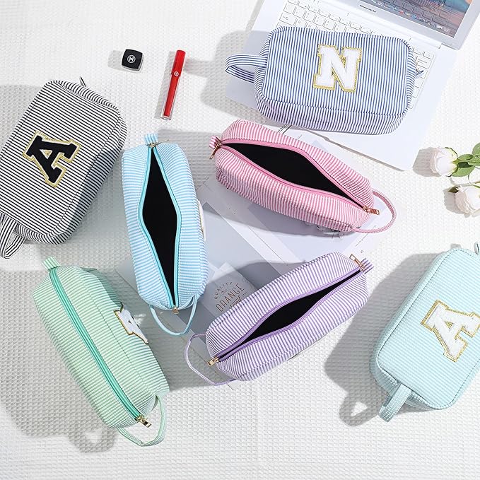 YOOLIFE Makeup Bag - Personalized Monogram Cosmetic Bag for Teen Girls, Purple Cute Travel Pouch