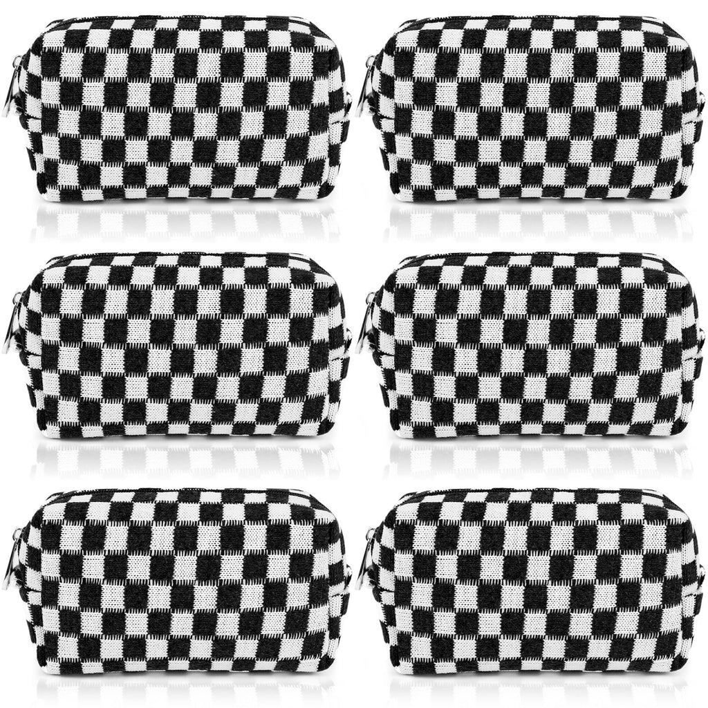 SOIDRAM Checkered Makeup Bag Preppy Cosmetic Bag Bulk Black Makeup Pouch Personalize Travel Toiletry Bag Organizer Cute DIY Makeup Brushes Storage Bag for Women