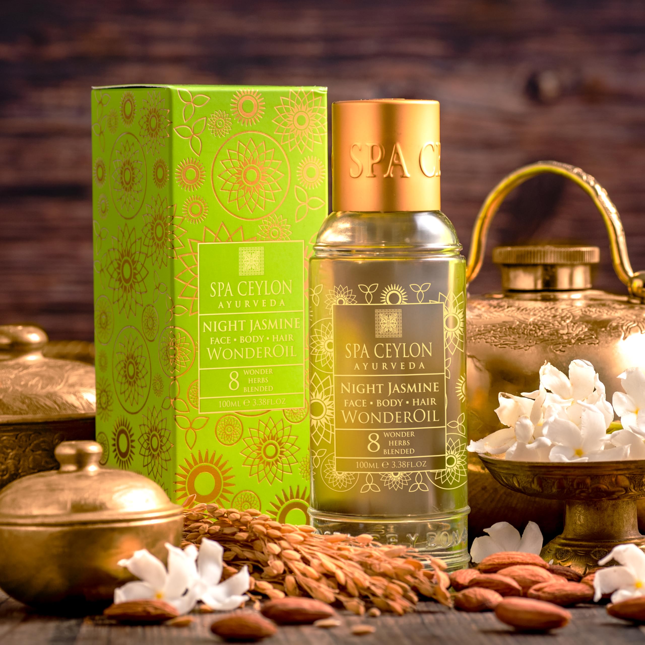 SPA CEYLON Wonder Oil Night Jasmine, Enriching Moisturizing Body Oil with Ayurvedic Herbs for Skin & Hair Vitality, Vegan & Organic, Non-Greasy,100 ml
