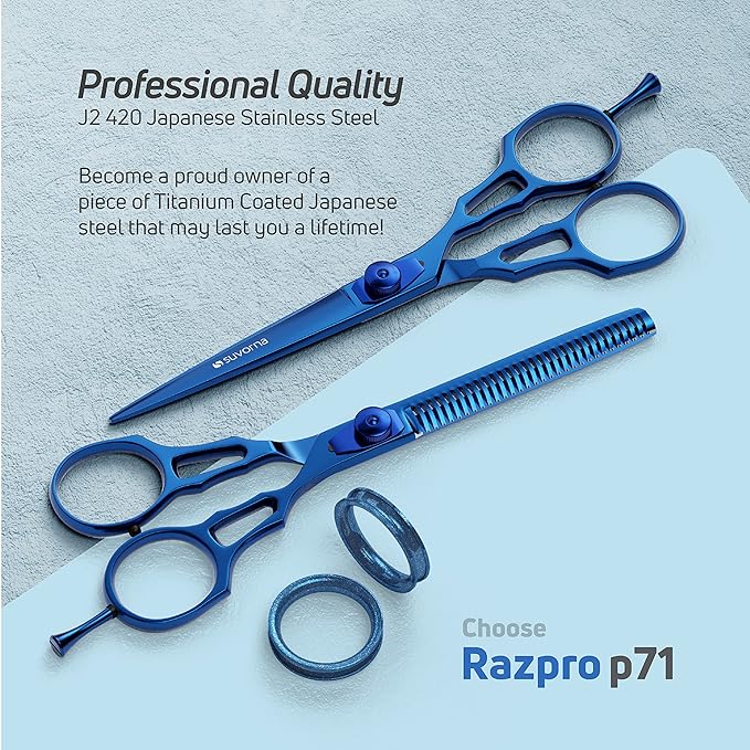 Suvorna Professional Hair Scissors with Thinning Shears | 2 Pcs Hair Shears | J2 Japanese Stainless Steel Hair Cutting Scissors | 5.5" Hair Shear Professional - tijeras de peluqueria profesional.