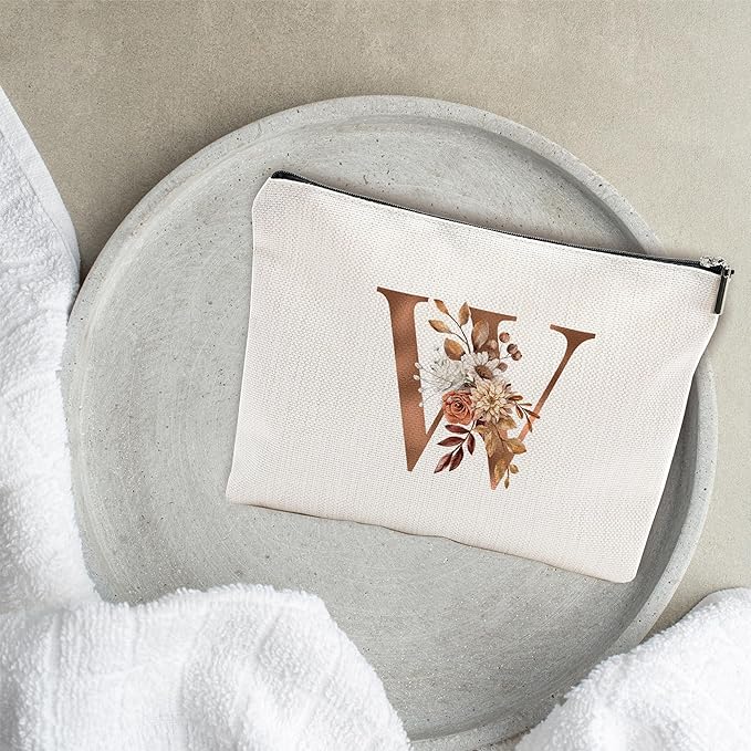 YKYENR A-Z Boho Personalized Cosmetic Bag-Floral Cotton Letter Makeup Bag With Zipper-Artistic Cosmetic Bag For Travel-Bride,Birthday Gift For Women Daughter Friends-Women Makeup Organizer-A23