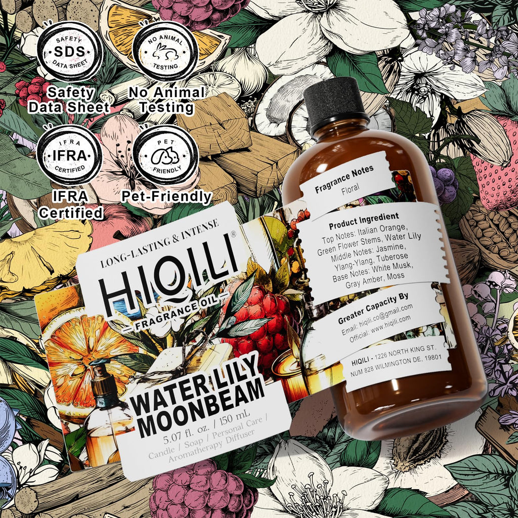 HIQILI Water Lily Moonbeam Fragrance Oil for Diffuser, Candle & Soap Making