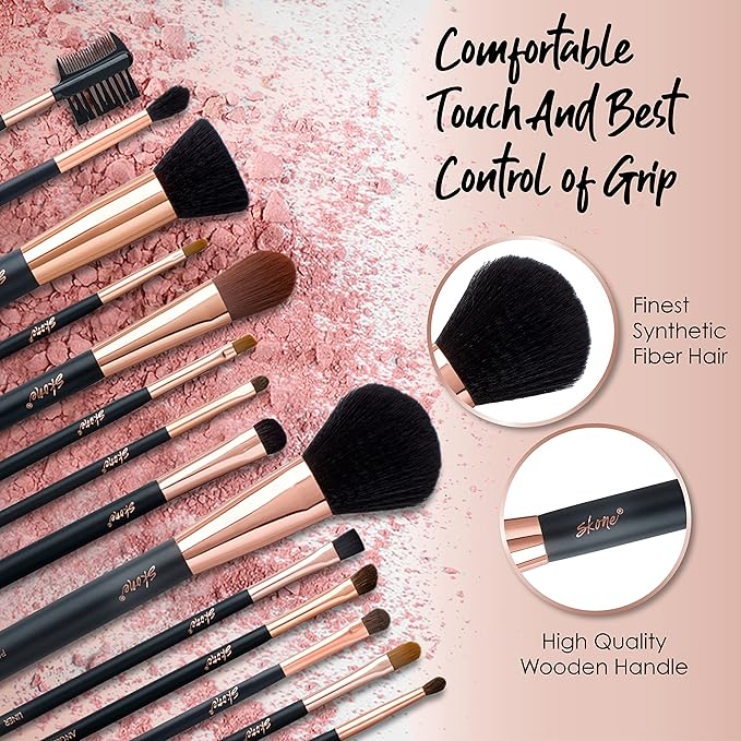 Skone Cosmetics Smokey Makeup Brush - Luxe Premium Rose Gold and Synthetic Black Smokey Eye Brush Used To Blend Eye Shadow - Professional Grade Nylon Smokey Make Up Brush - Smokey Brush for Eyes - Cruelty Free Makeup Brushes