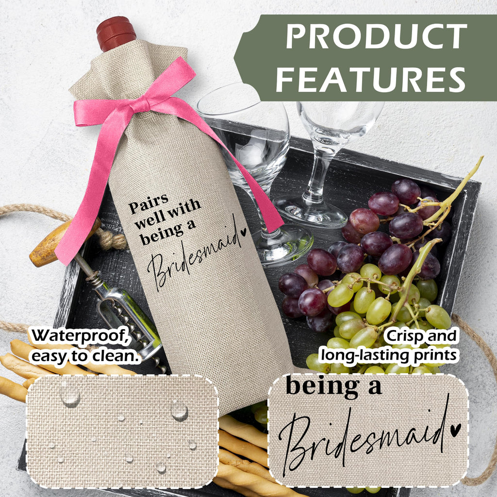 Cute Pink Bow Ribbon Engagement Gift Wine Bag - 1 PCS Bride to Be Gifts for Bridesmaids Bride and Groom Couples Her Him Will You Be My Bridesmaid for Getting Married Engagement Bridal Shower - A53