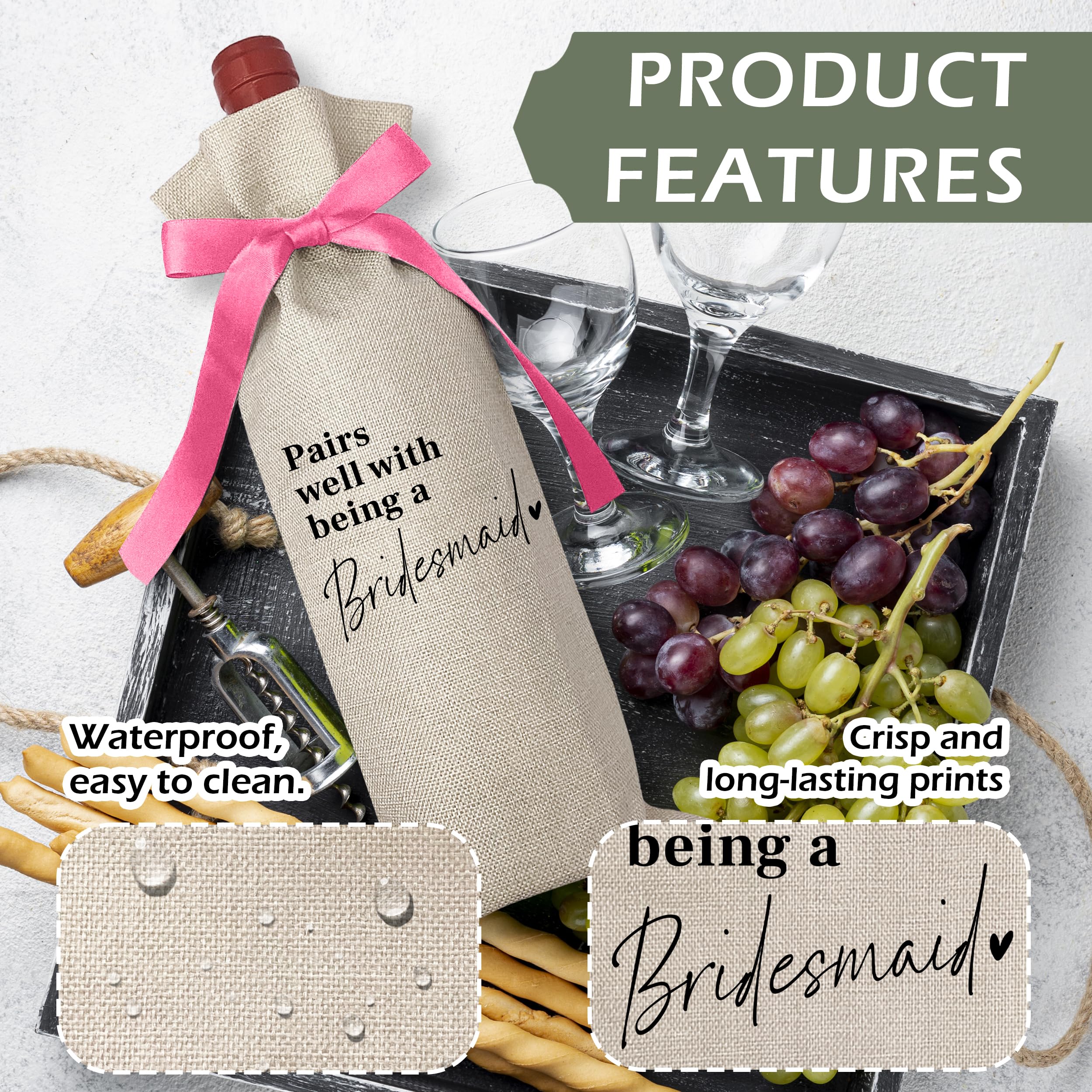 Cute Pink Bow Ribbon Engagement Gift Wine Bag - 1 PCS Bride to Be Gifts for Bridesmaids Bride and Groom Couples Her Him Will You Be My Bridesmaid for Getting Married Engagement Bridal Shower - A53