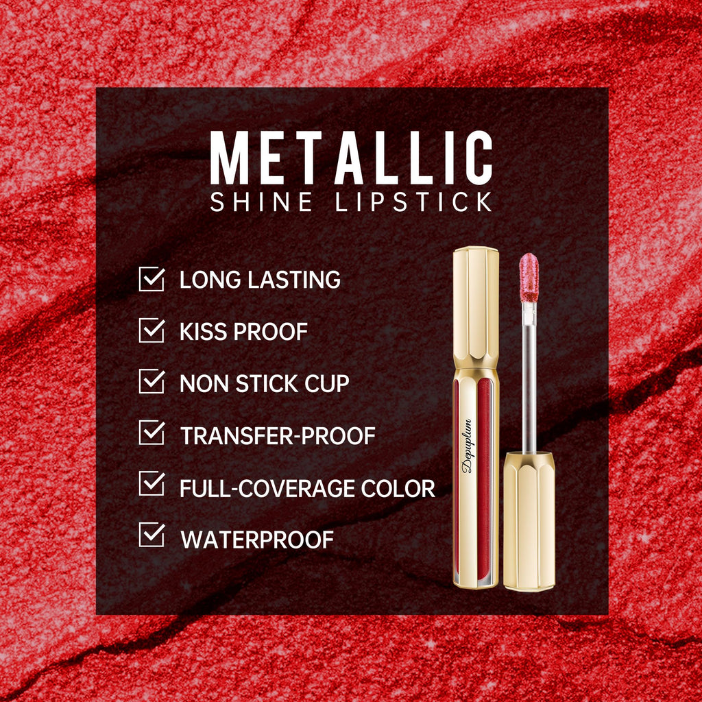 Dark Red Lipsticks for Women Metallic Glitter Long Lasting Lipstick