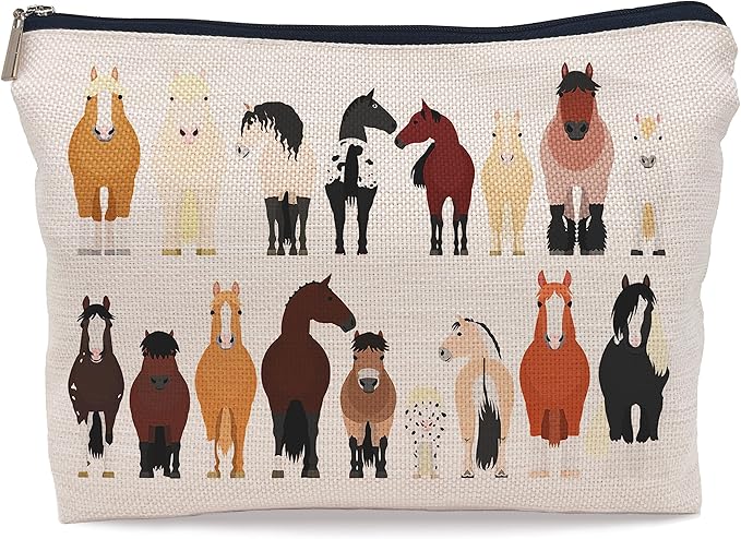 Lacosu Cartoon Various Breeds Of Horses Group Makeup Bag Cosmetic Bag Zipper Pouch Toiletry Bags,Gifts For Horse Lovers Women Girls Horse Riders