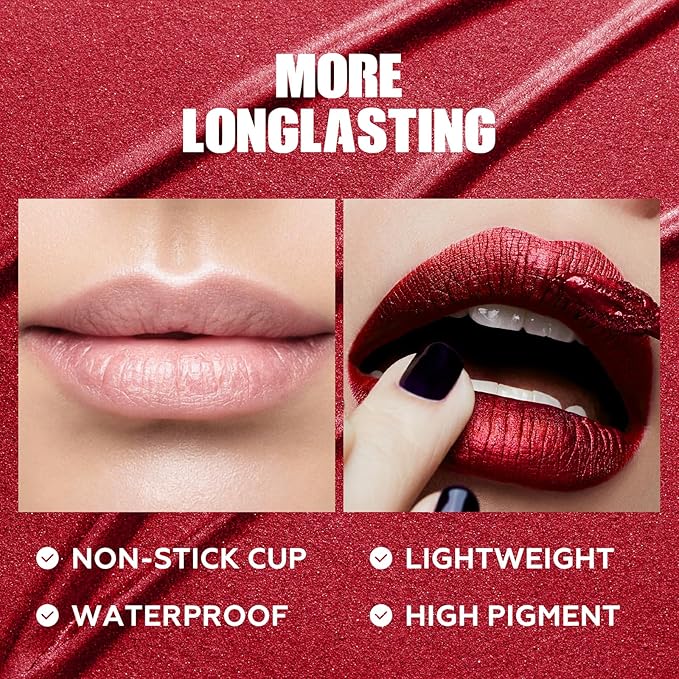 FOCALLURE Metallic Liquid Lipstick,Non Stick Cup Lip Gloss,High Impact Lip Color with Transfer-proof Wear,Long Lasting & Waterproof Lipstick Makeup for Women,Celebration Day