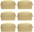 Checkered Makeup Bag for Purse, Small Cosmetic Pouch,Orange Green,6 Pack