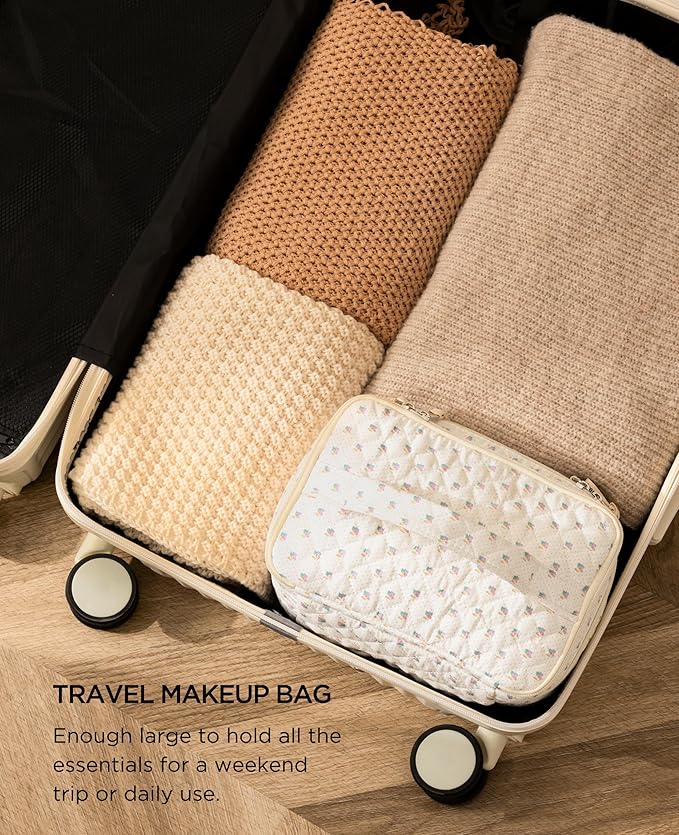 HBselect 2Pcs Travel Makeup Bag Large Quilted Cosmetic Bag Make up Bag