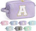YOOLIFE Gifts for Women Teen Girls - Initial Makeup Bag Cosmetic Bag Toiletry Pouch, Personalized Birthday Gifts for Women Girls Mom Daughter Sister Friends, Purple A