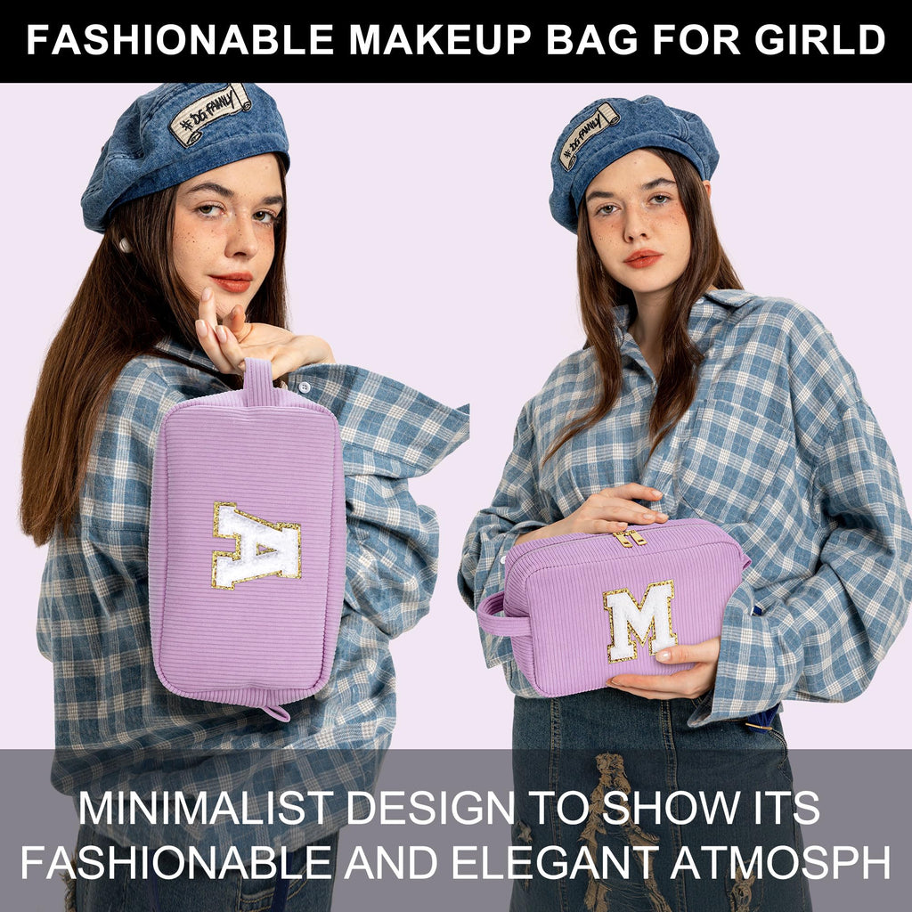 YOOLIFE 2 Pieces Travel Makeup Bag - Make Up Bag Mini Cosmetic Bags for Women Makeup Brush Bag Travel Bag Cute Small Makeup Bag Unique Gifts Teacher Gifts Friend Birthday Gifts for Women Her Letter T