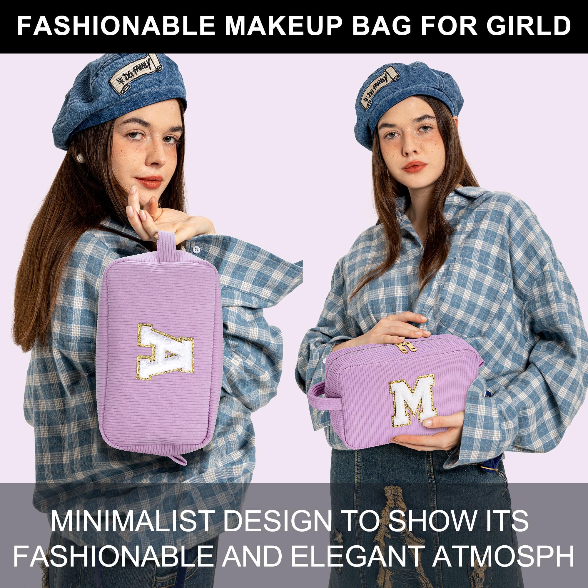 YOOLIFE 2 Pieces Travel Makeup Bag - Make Up Bag Mini Cosmetic Bags for Women Makeup Brush Bag Travel Bag Cute Small Makeup Bag Unique Gifts Teacher Gifts Friend Birthday Gifts for Women Her Letter T