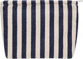 Flat Makeup Bag for Women,Zipper Cosmetic Pouch for Purse,Stripe Navy Blue