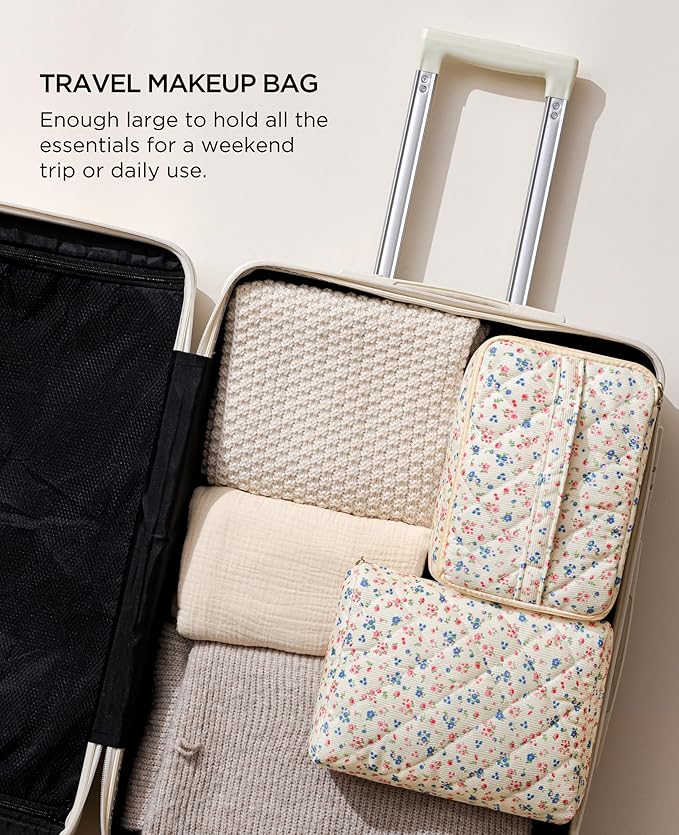 HBselect 2Pcs Travel Makeup Bag Large Quilted Cosmetic Bag Make up Bag