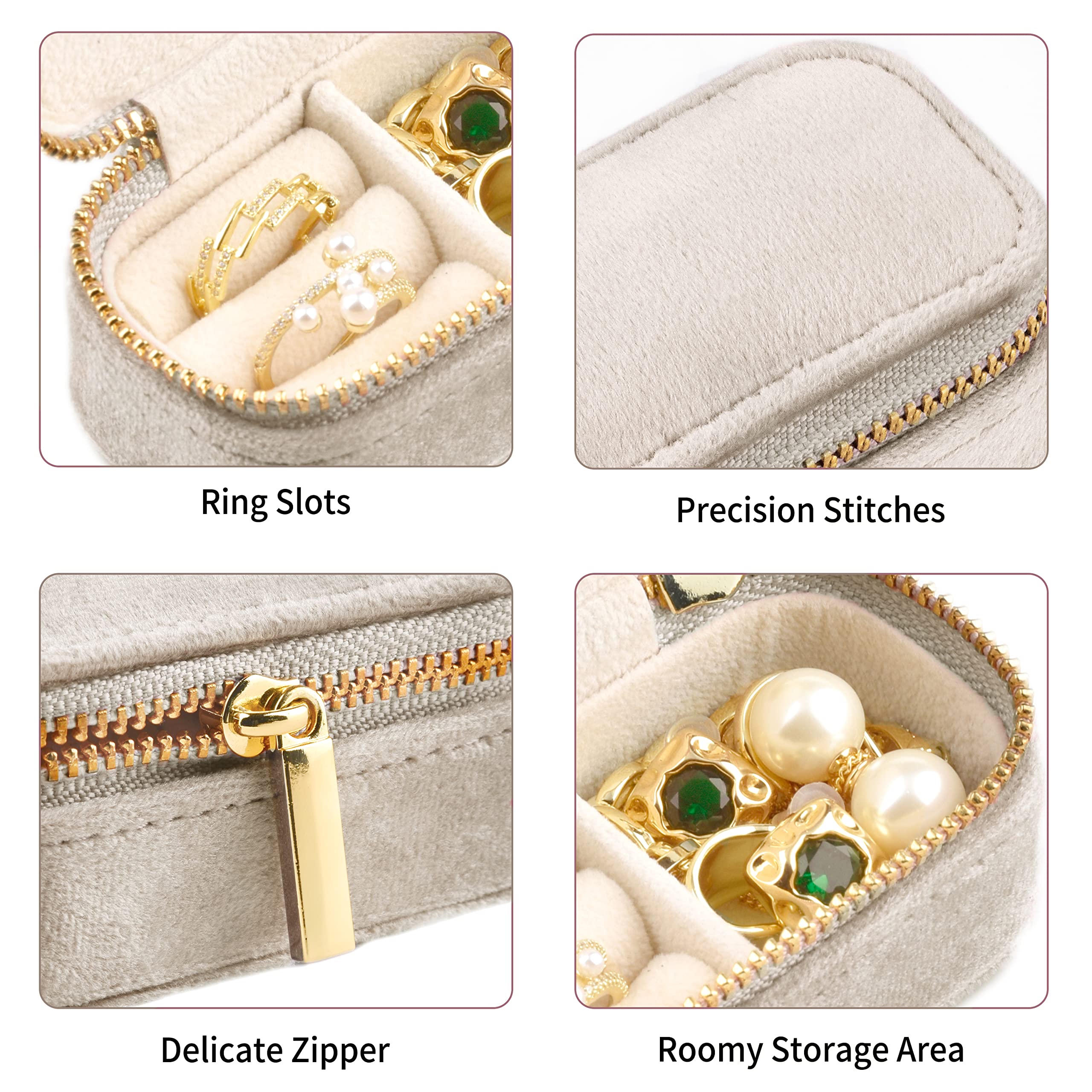 TAIMY Mini Jewelry Travel Case, Velvet Small Travel Jewelry Box, Portable Jewelry Travel Organizer Box for Rings Earrings Necklaces, Gifts for Women Girls(Beige)