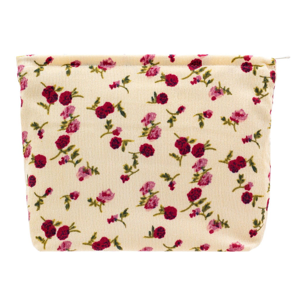 PAZIMIIK Makeup Bag Large Zipper Corduroy Make Up Pouch for Purse Travel Canvas Cosmetic Organizer for Women Brush Storage,Vintage Rose Beige