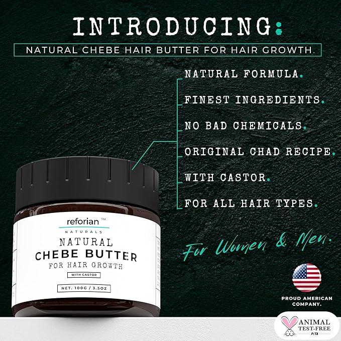 Reforian Chebe Hair Butter for Deep Moisturization, Thickening and Frizz Control, Chebe Butter for Hair Growth Made with African Hair Grease for All Hair Types of Men & Women