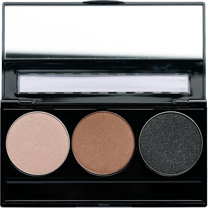 Pure Ziva Metallic Shimmer Off White, Gold Bronze Brown, and Glitter Black Vegan Eyeshadow Trio Palette; Talc, Paraben & Cruelty Free