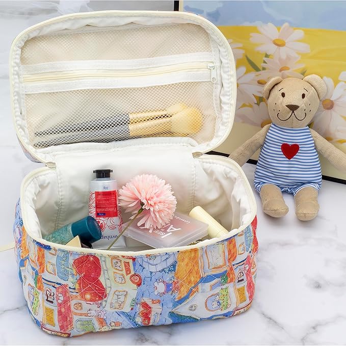 3 Piece Quilted Makeup Bag Set for Women,Cosmetic&Toiletry Bag,Little Bunny