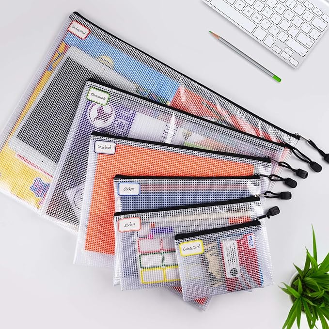 12PCS Mesh Zipper Pouch Bags: Black Clear Zipper Pouches for Classroom