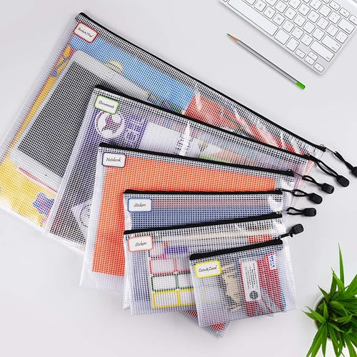 12PCS Mesh Zipper Pouch Bags: Black Clear Zipper Pouches for Classroom